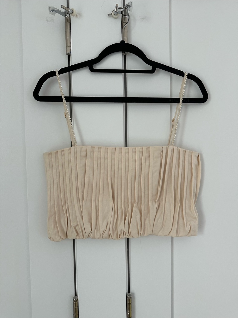 AUGUA by Augua Bendita Pearl-Strap Pleated Crop Top - Cream